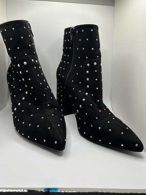 Gianni Bini Black Faux Suede Studded Pointed Toe Block Heel Ankle Boots